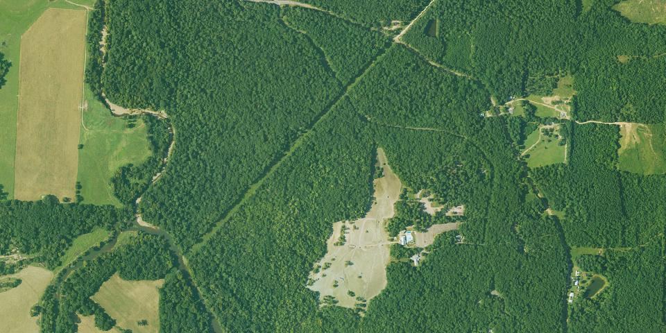 Real aerial photograph at Crater of Diamonds State Park