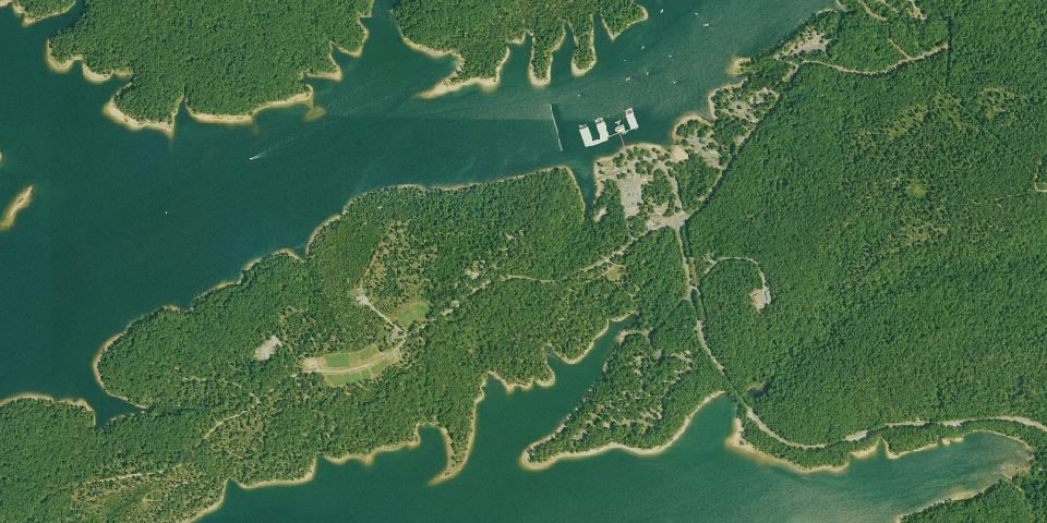 Real aerial photograph at Lake Ouachita State Park