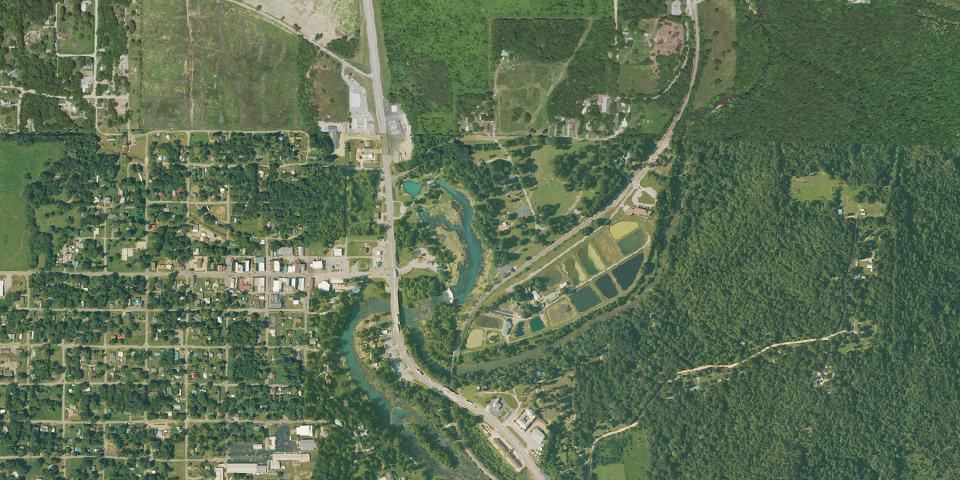 Real aerial photograph at Mammoth Spring State Park