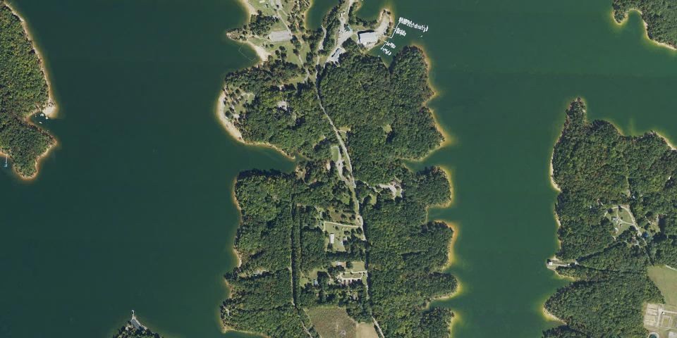 Real aerial photograph at Kerr Lake State Recreation Area