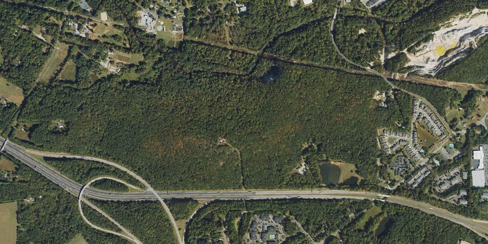 Real aerial photograph at Occoneechee Mountain State Natural Area