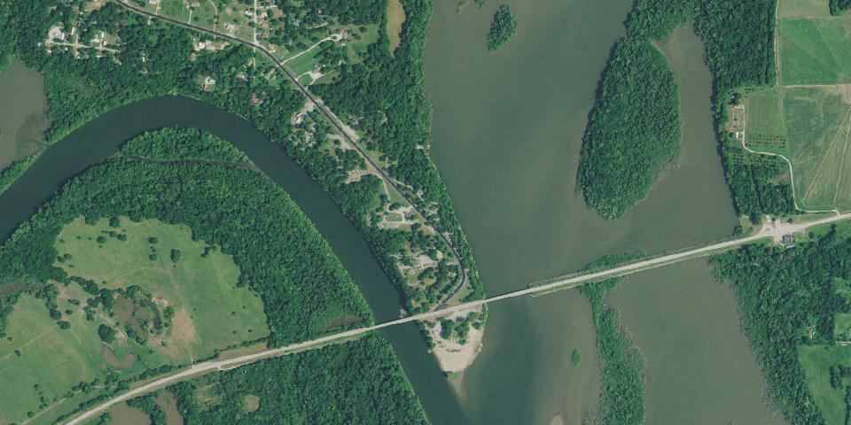 Real aerial photograph at Grand Lake: Twin Bridges State Park