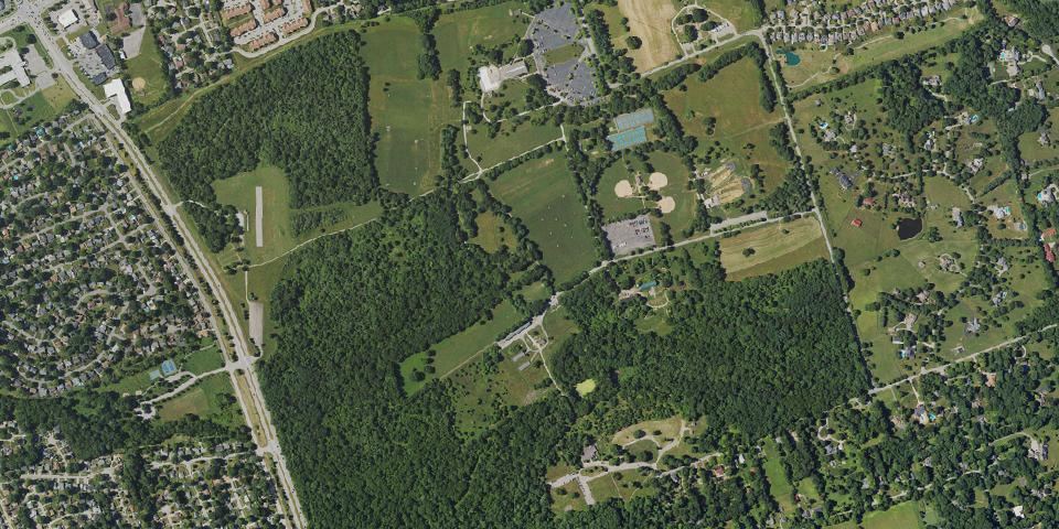 Real aerial photograph at E.P. Tom Sawyer State Park