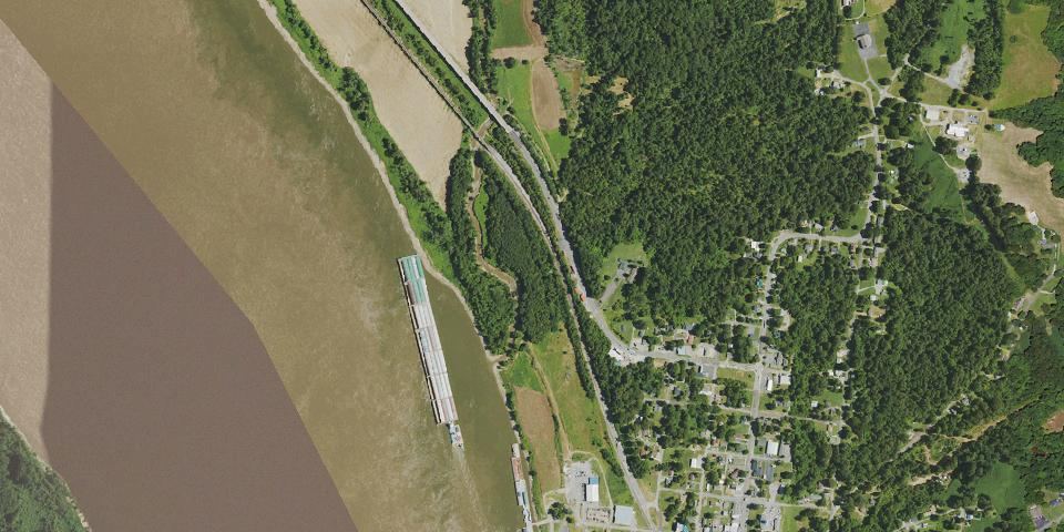 Real aerial photograph at Wickliffe Mounds State Historic Site